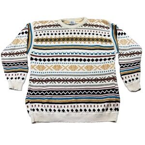 Vintage Women's Multicolored Knitted Sweater‎ Krissy Kasuals Cabincore Retro